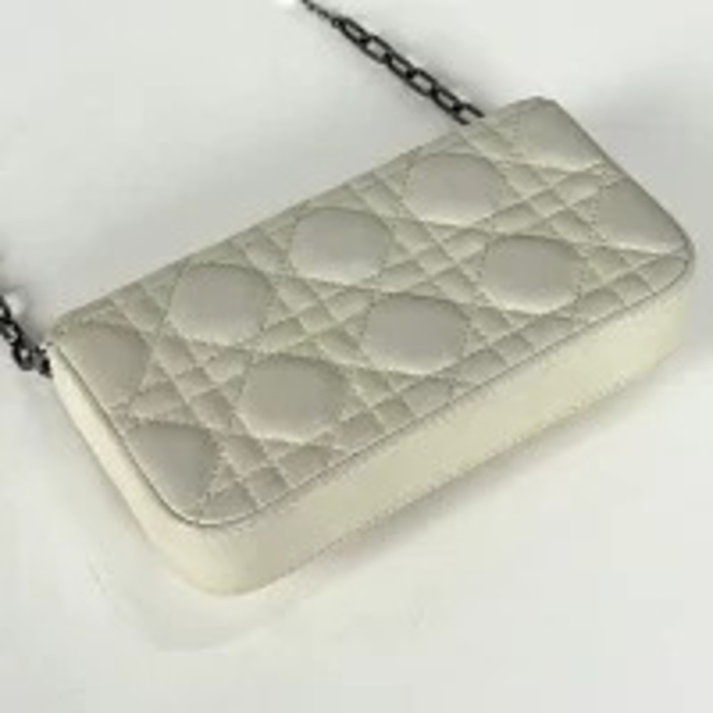 Christian Dior Cannage Chain Shoulder Bag Clutch Leather White - Picture 2 of 7